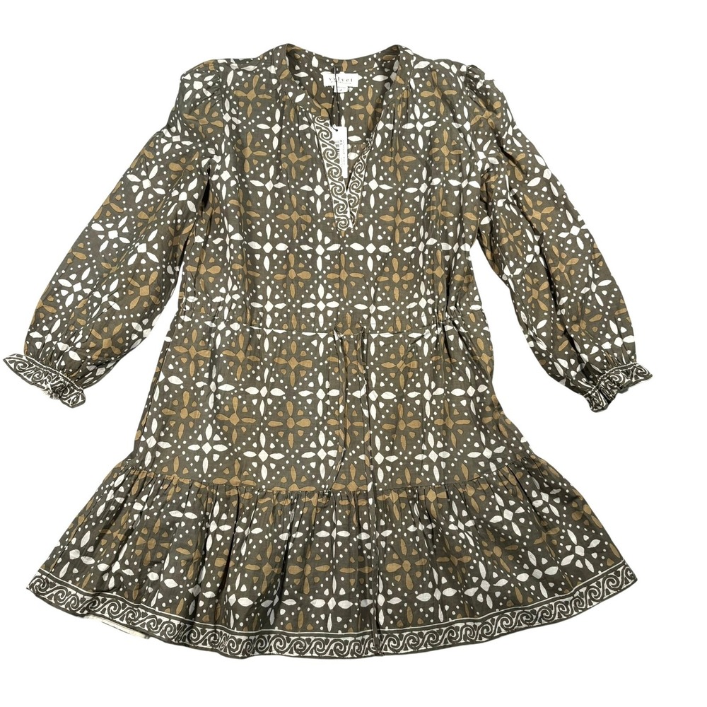 NWT Velvet by Graham & Spencer Katarina Green Batik Print Mini Dress XS Boho
